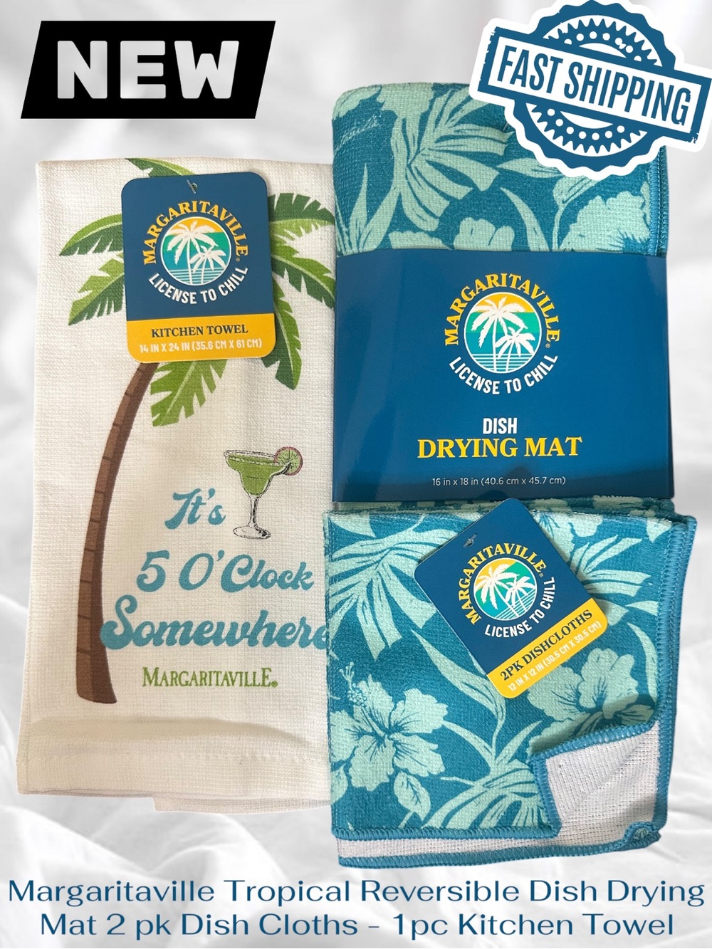 Margaritaville Tropical Reversible Dish Drying Mat Dish Cloths 1pc Kitchen Towel
